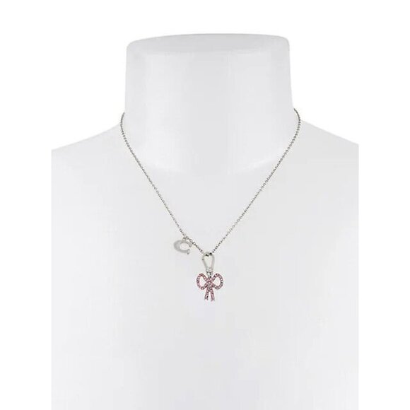 COACH Silvertone & Pink Swarovski Crystal Collectible Bow Charm - Picture 2 of 4